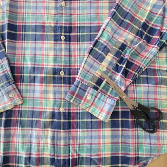 Ralph Lauren Classic Fit Button Down Dress Shirt XL Plaid Red Blue Flesh Pony - Picture 12 of 12